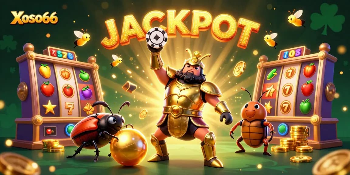 Xoso66 players uncovering jackpot surprises in a vibrant casino illustration filled with exciting game elements.