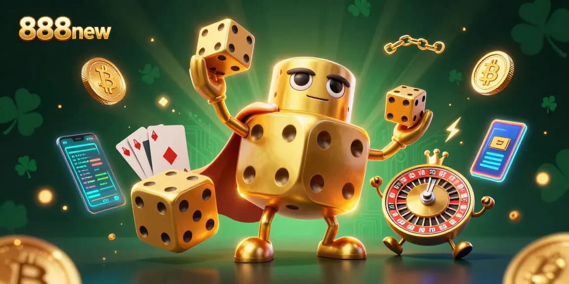Win big with 888new's vibrant 3D casino scene featuring engaging characters.