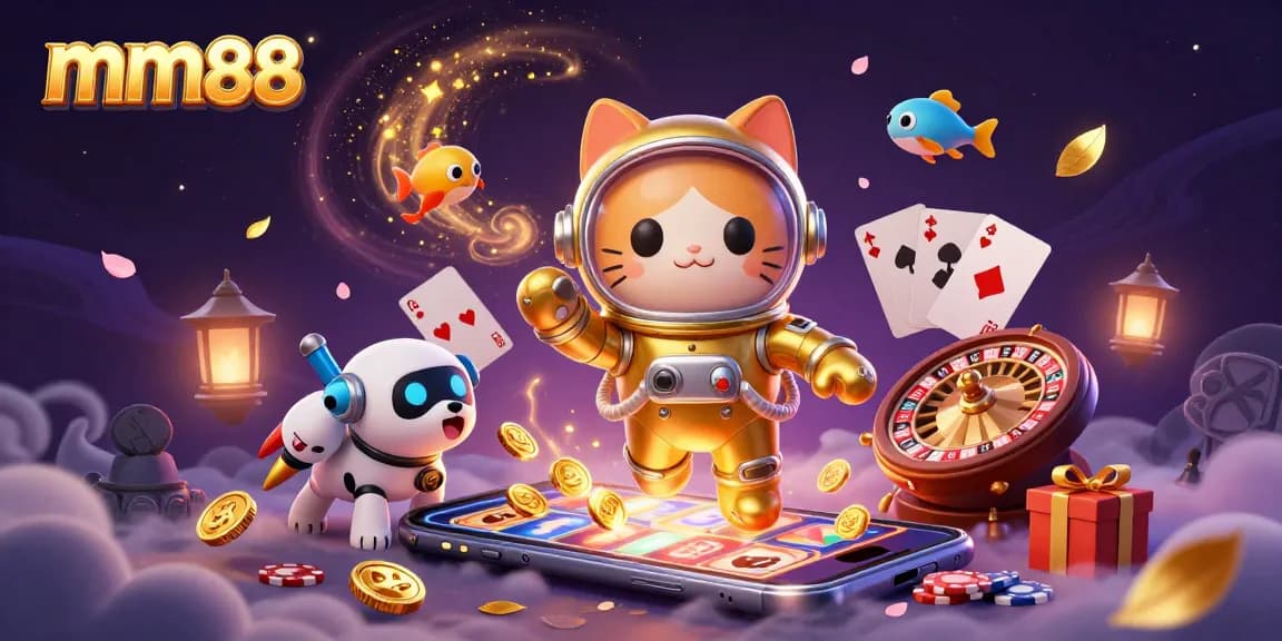 Experience thrilling wins with mm88 in this vibrant 3D casino illustration showcasing dynamic gaming elements.