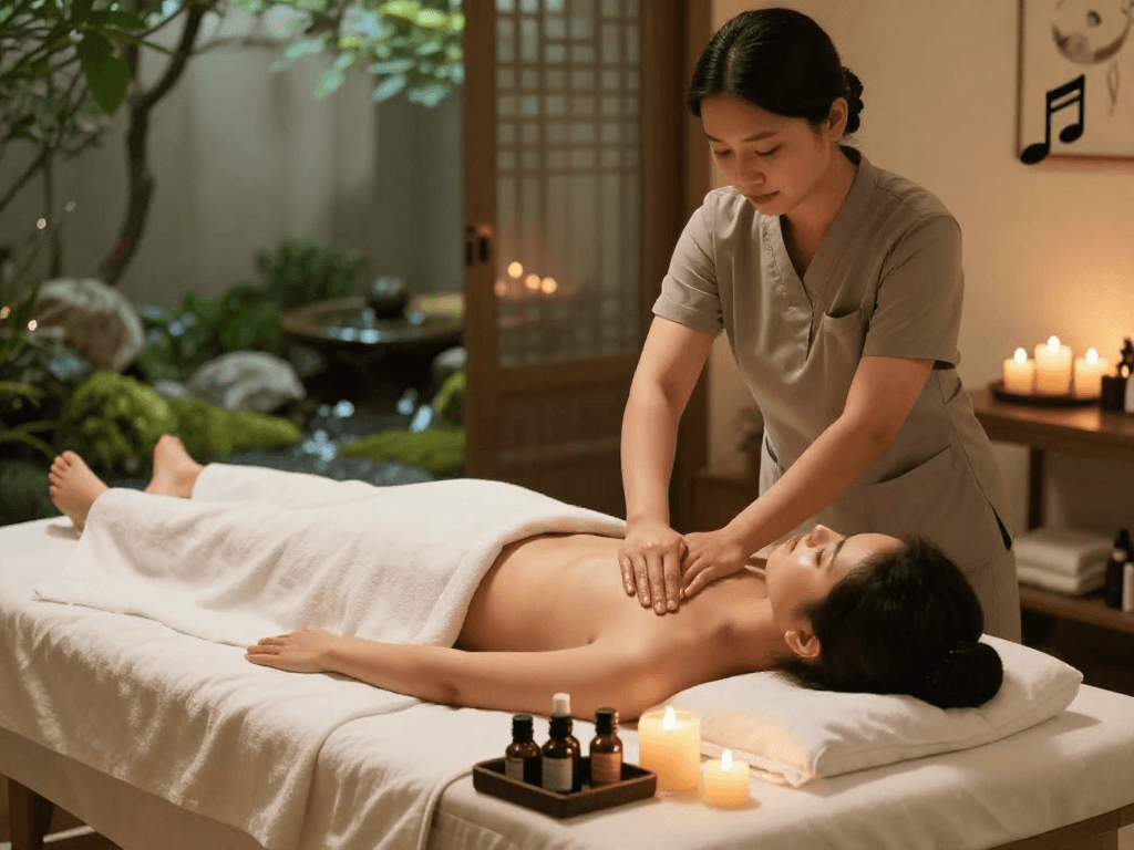 Experience a serene wellness massage session, emphasizing 일산출장안마 benefits in a calming spa atmosphere.