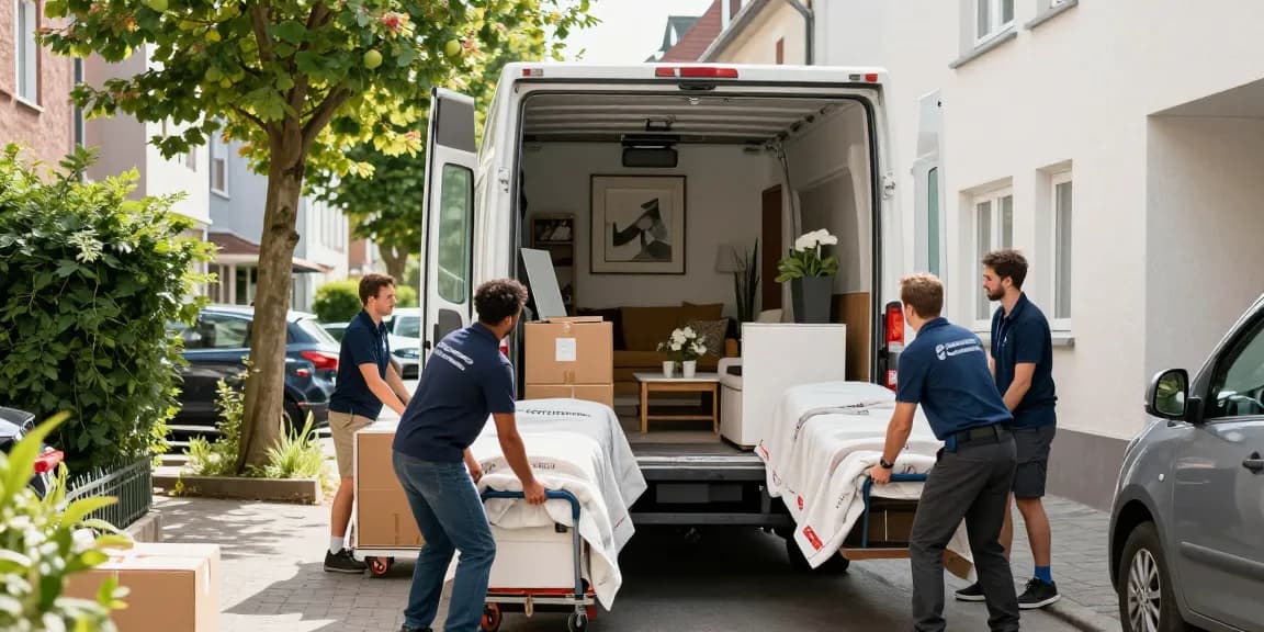 Umzugsunternehmen Schwetzingen, professionelle Umzugshelfer beim Laden von Möbeln in ein Umzugsfahrzeug.