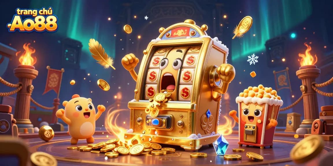 Experience the excitement of winning at trang chủ Ao88 with a jubilant slot machine and golden coins!