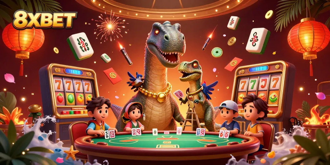 Experience thrilling gaming at 8XBET, a lively scene with vibrant fruits and slots!