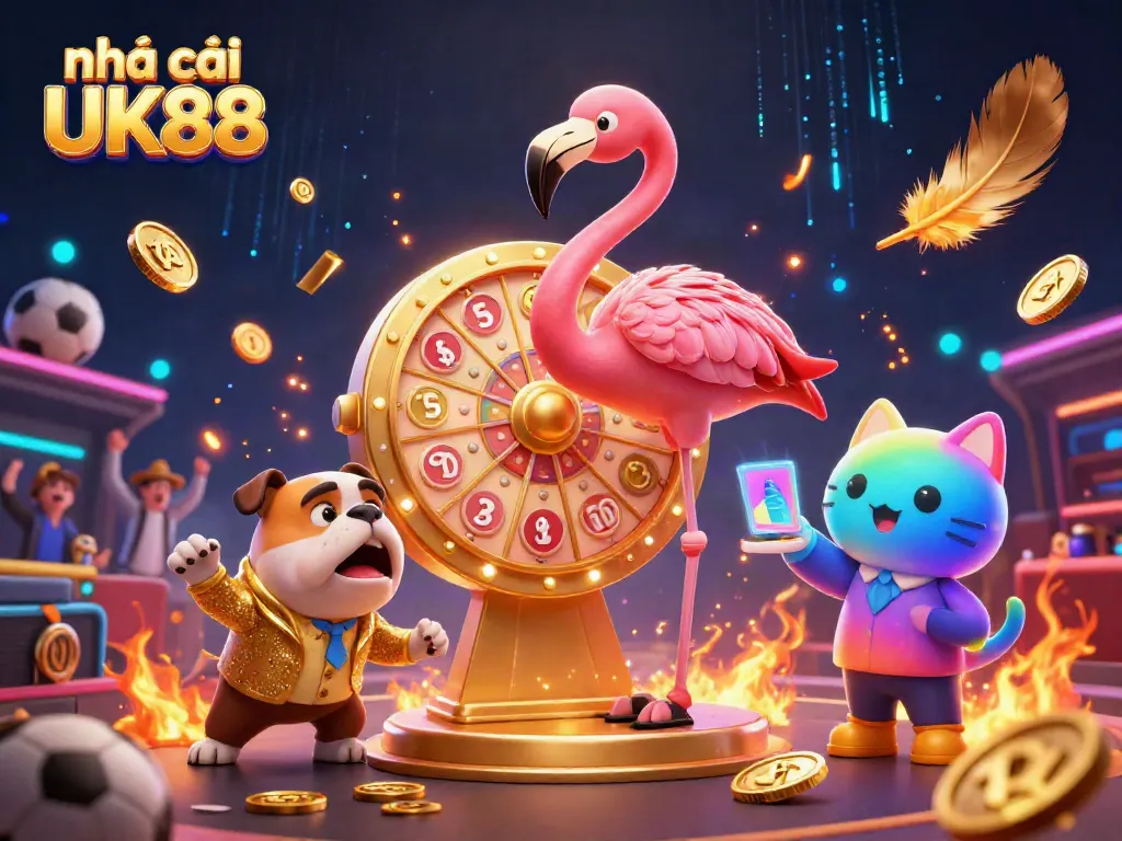 Engage with nhà cái UK88's thrilling betting scene led by a game show host, bulldog contestant, and prizes!
