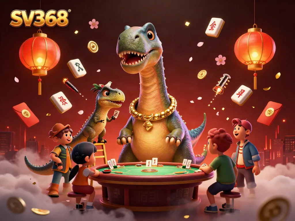 Experience thrilling gameplay at SV368 featuring a giant brontosaurus and dynamic casino elements.