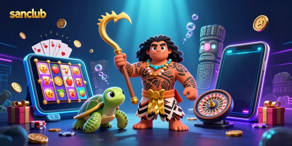 Experience the thrill of sanclub with vibrant 3D casino elements and engaging characters.
