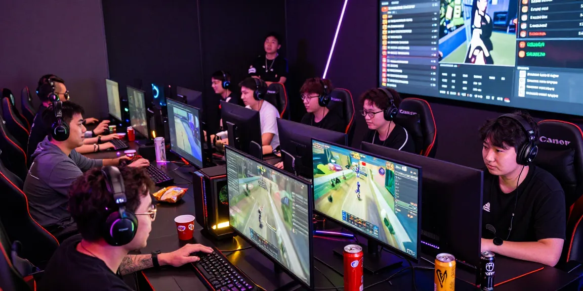 Gamers engaged in rokok88, showcasing vibrant esports atmosphere with competitive energy.