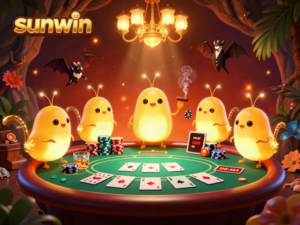 Experience vibrant gameplay with sunwin in a lively cave casino scene illuminated by glowworms.