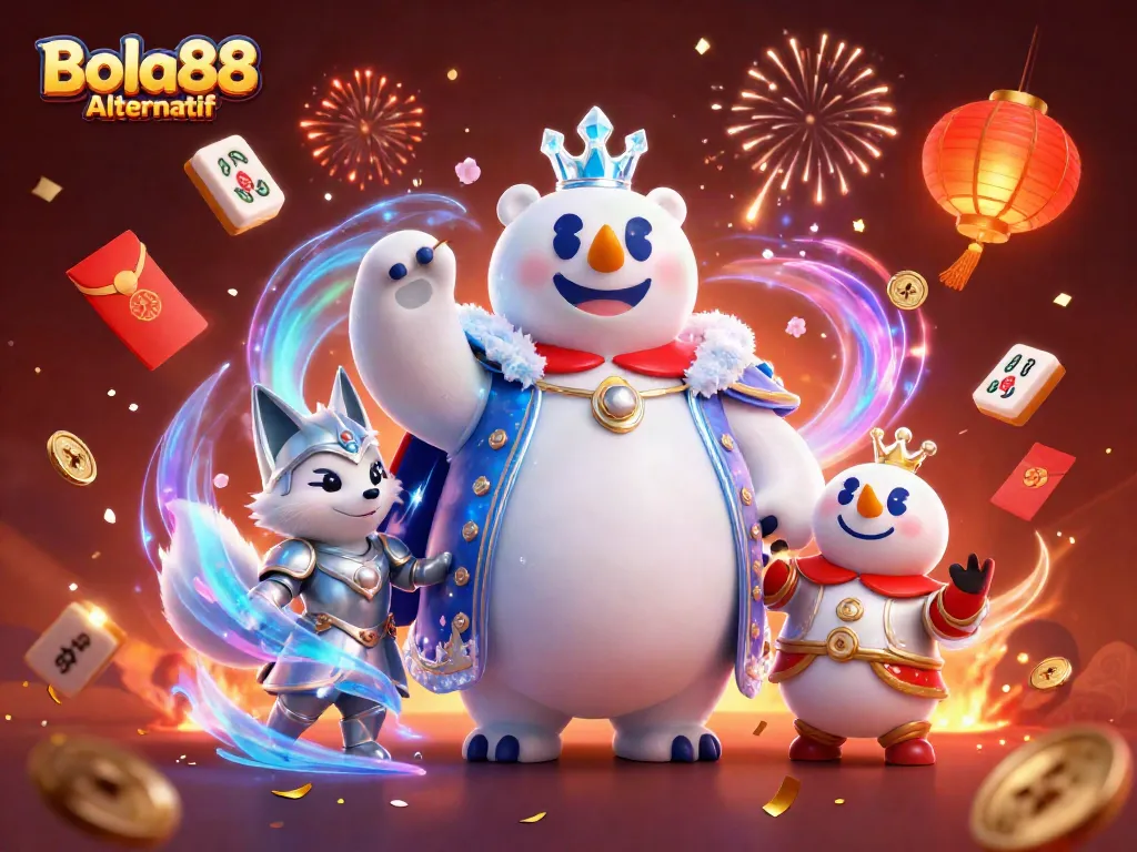 Experience the thrill of Bola88 Alternatif with an energetic 3D casino scene featuring dynamic gaming elements.