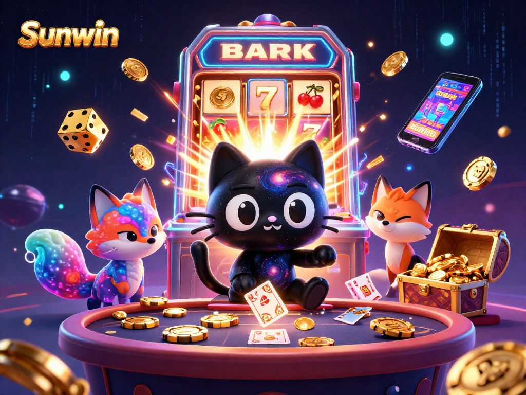 Experience the thrill of Sunwin's cosmic casino as the black hole cat draws in golden chips and cards.