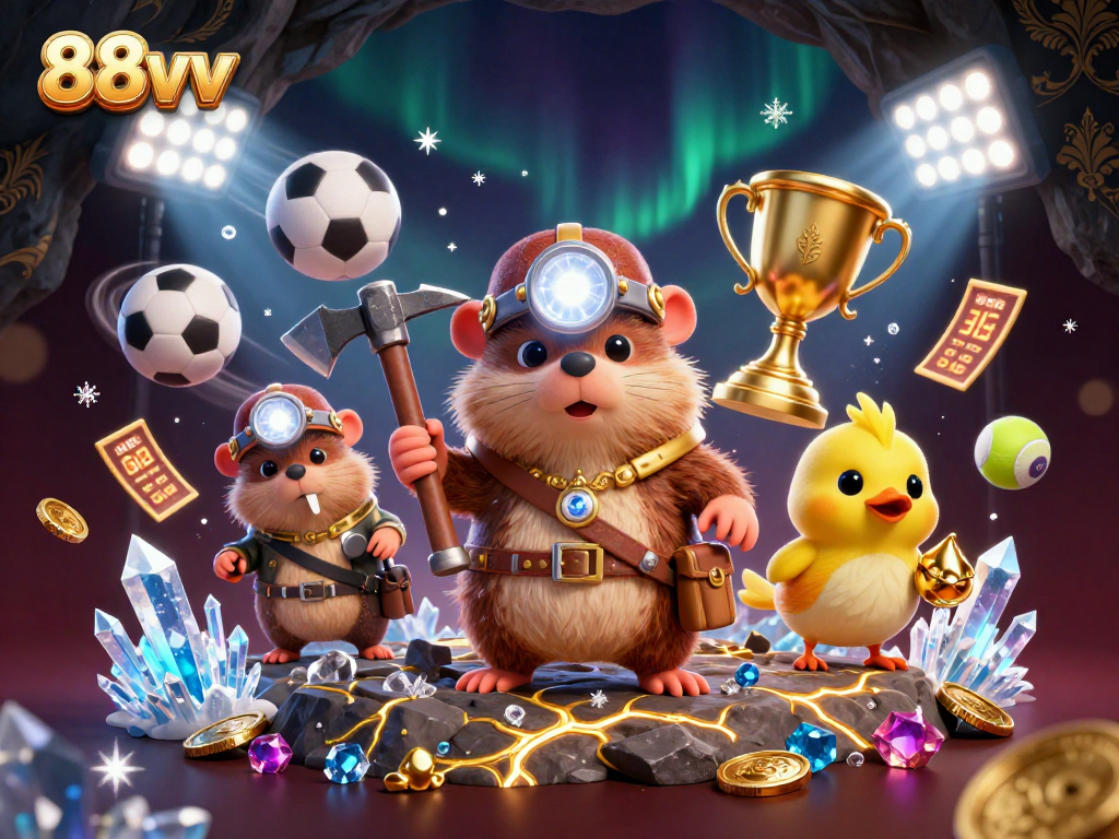 88vv enhances your gameplay with a lively 3D illustration of treasure hunting and dynamic sports action.