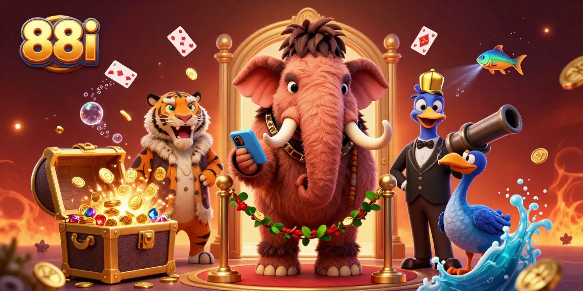 Experience thrilling moments at 88i with cartoon-style characters engaging in vibrant casino excitement.