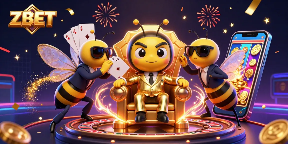 ZBET's casino adventure features a bumblebee mob boss with gold décor and gaming excitement.