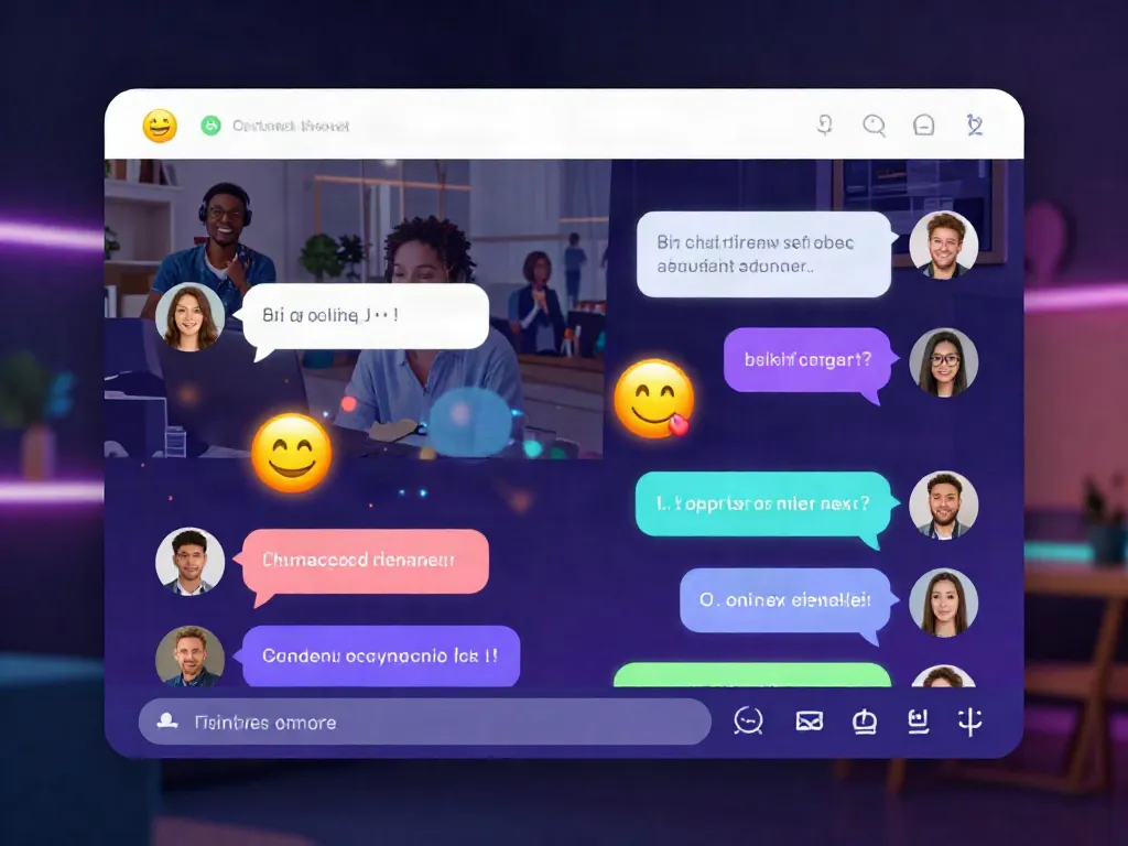 Engaging virtual porn chat scene showcasing diverse avatars in lively conversation.