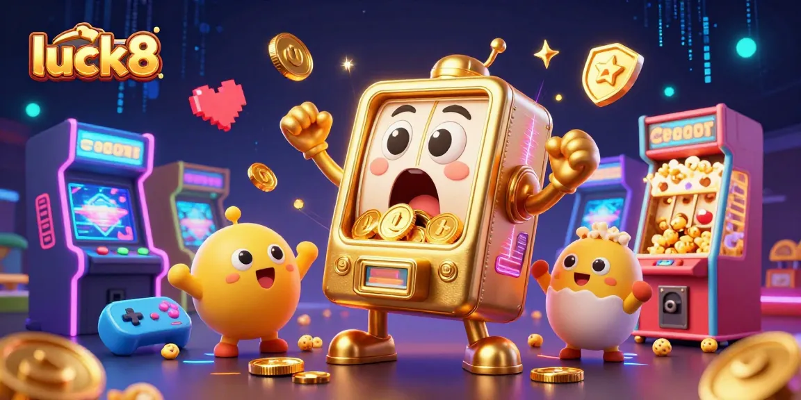 Luck8 slot machine hits a jackpot as baby machines cheer, illustrating vibrant gambling excitement.