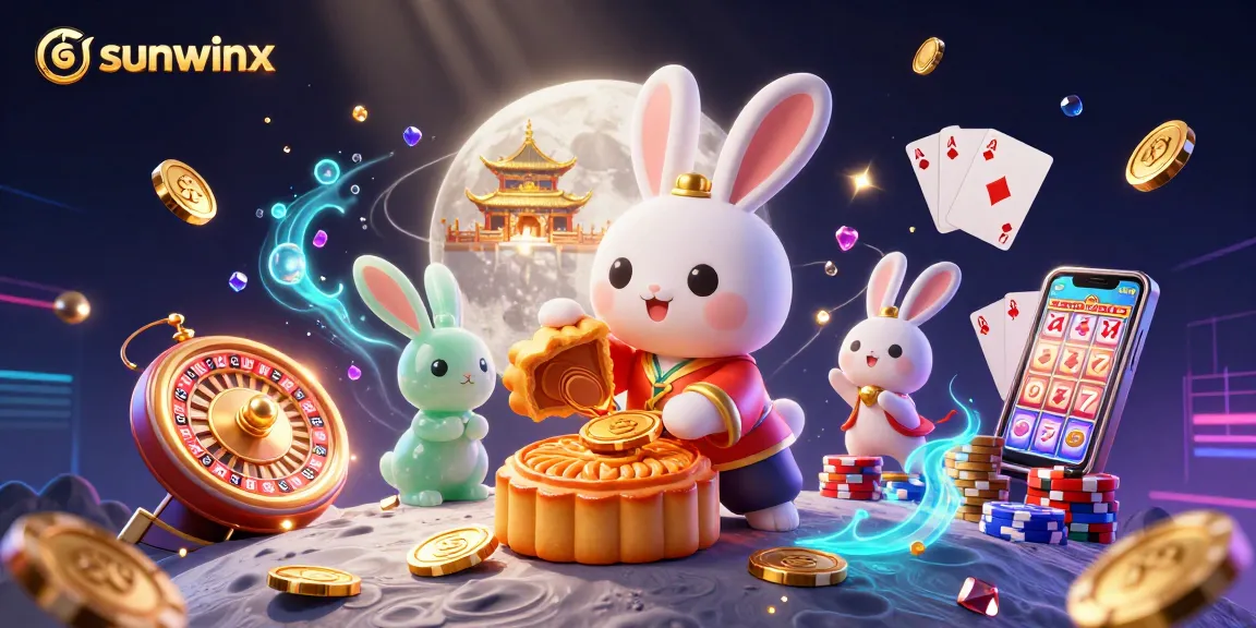 Spin into adventure at sunwinx with a vivid scene of moon rabbits and casino elements.