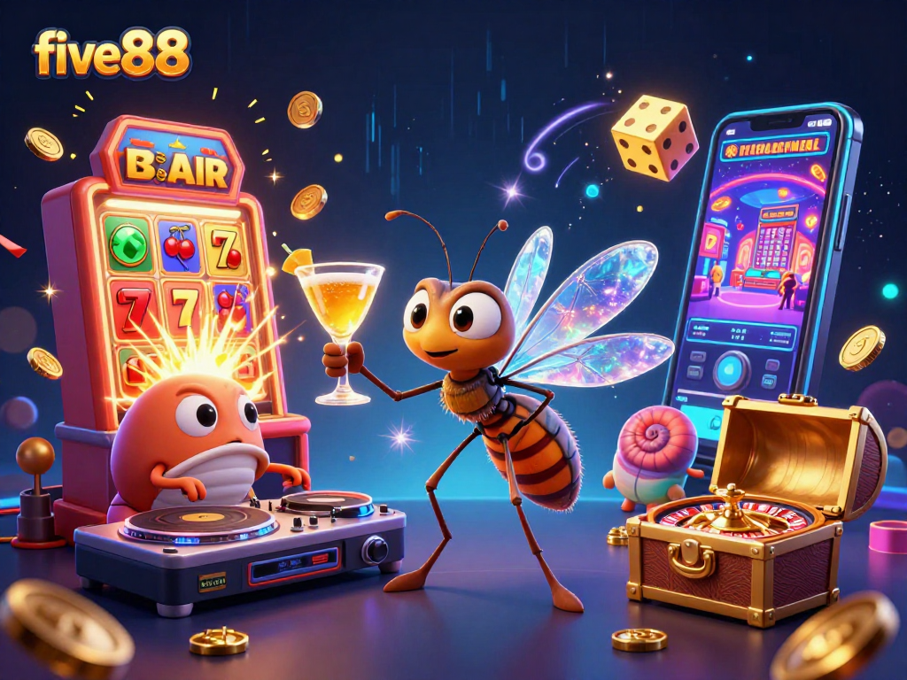 Win big with five88 gaming as a quirky mosquito mascot and trilobite DJ create an unforgettable casino experience.