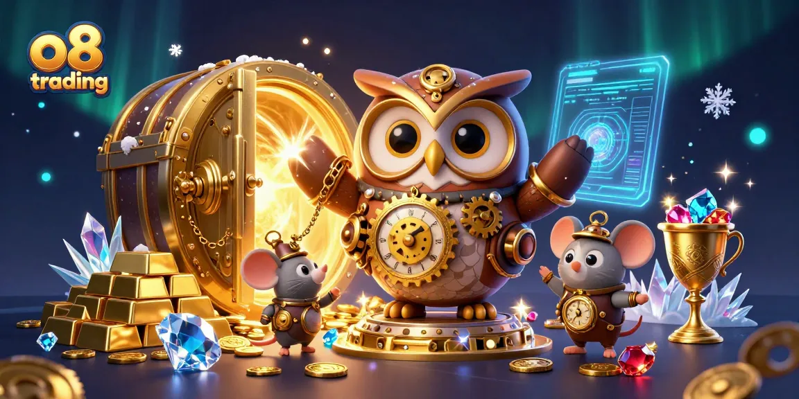Experience thrilling o8 trading at a casino with vibrant 3D characters and sparkling gems.