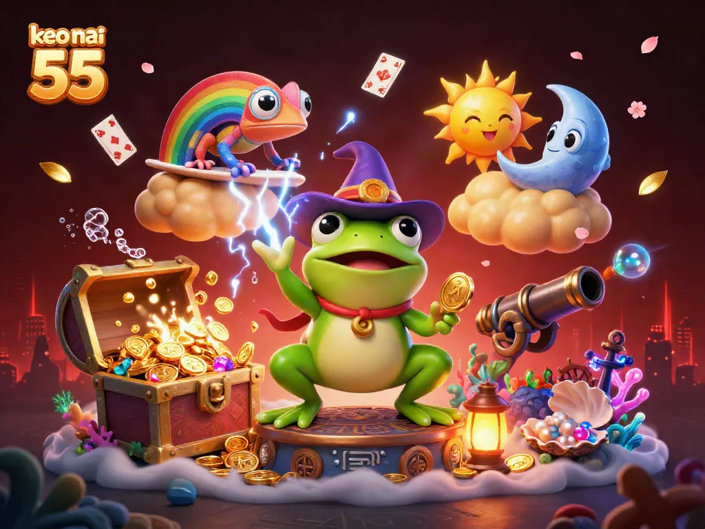 Win big with keo nha cai 55 as the golden coins storm through an enchanting casino scene.