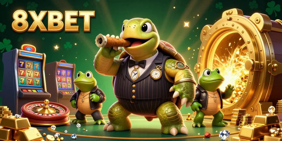 Engage in thrilling gaming with 8XBET as the casino scene unfolds featuring vibrant characters and rich treasures.