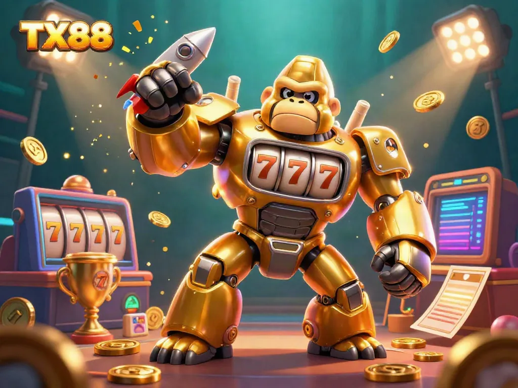 Catch the excitement of TX88's gaming world with dynamic scenes of slot machines, casino elements, and action.