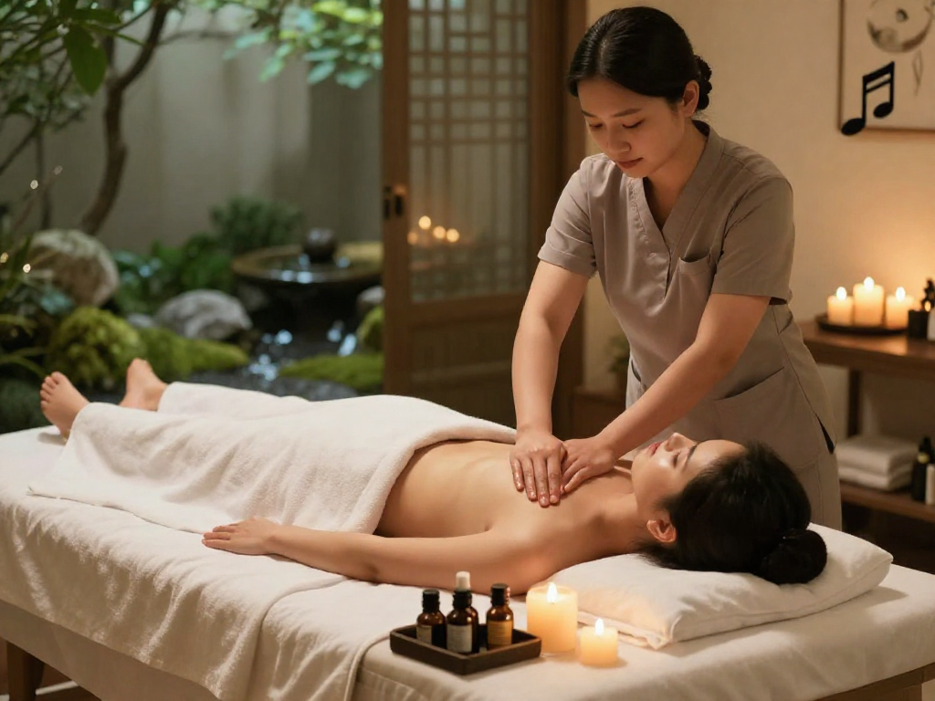 Experience a serene wellness massage session, emphasizing 일산출장안마 benefits in a calming spa atmosphere.