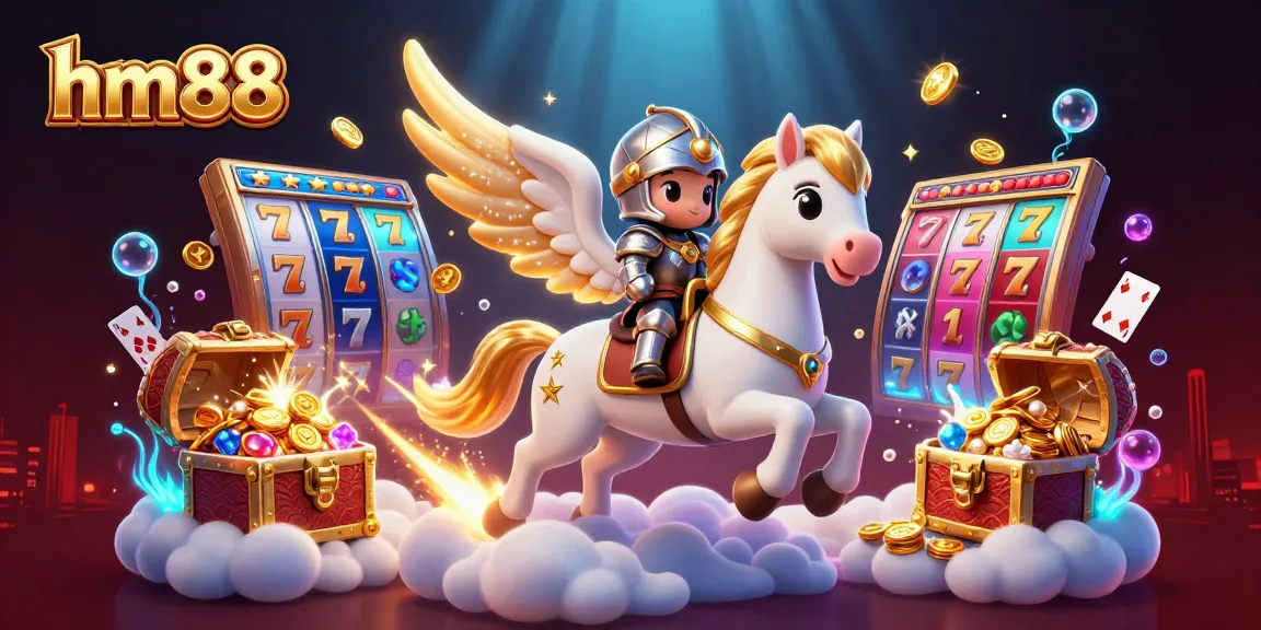 hm88 slots come alive in a vibrant 3D illustration with gold coins and magical effects.