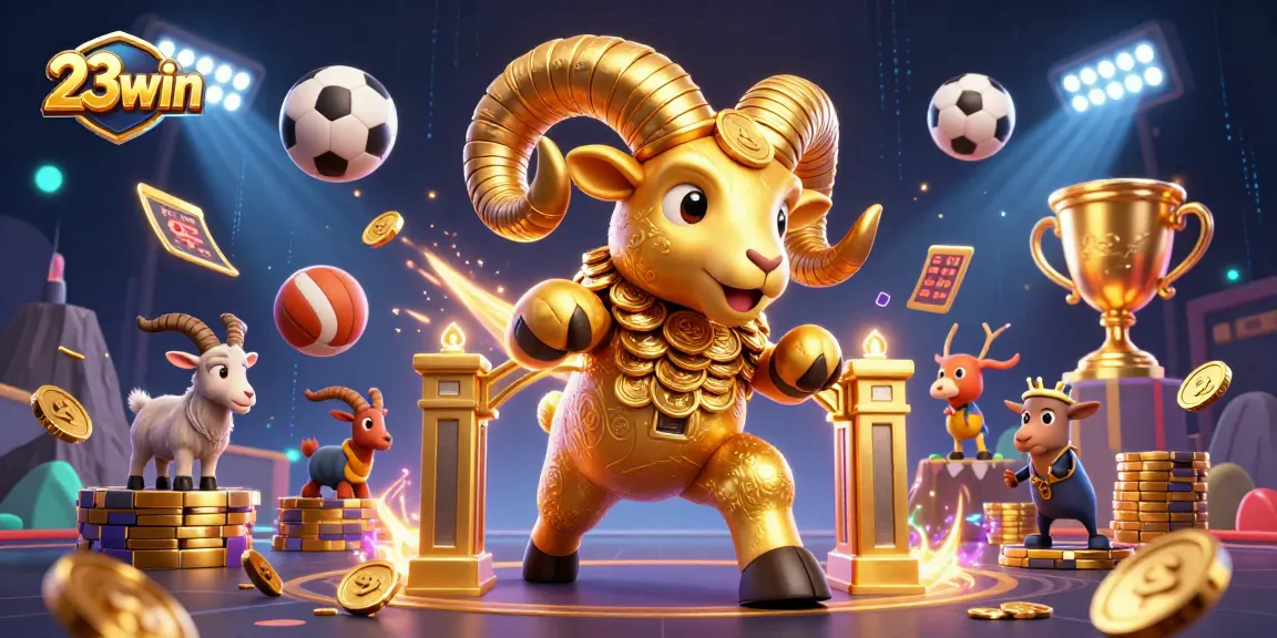 Engage in thrilling action with 23win as the golden ram charges through a vibrant casino scene.