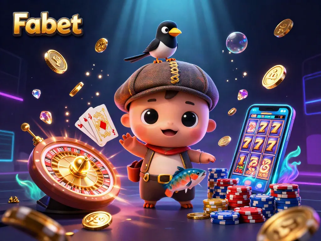 Fabet engages players with thrilling virtual games showcased by cartoon characters in a vibrant casino scene.
