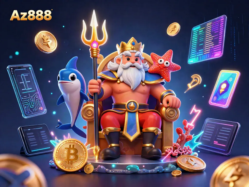 Experience Az888's vibrant gaming world with Neptune, samurai, and crypto elements.
