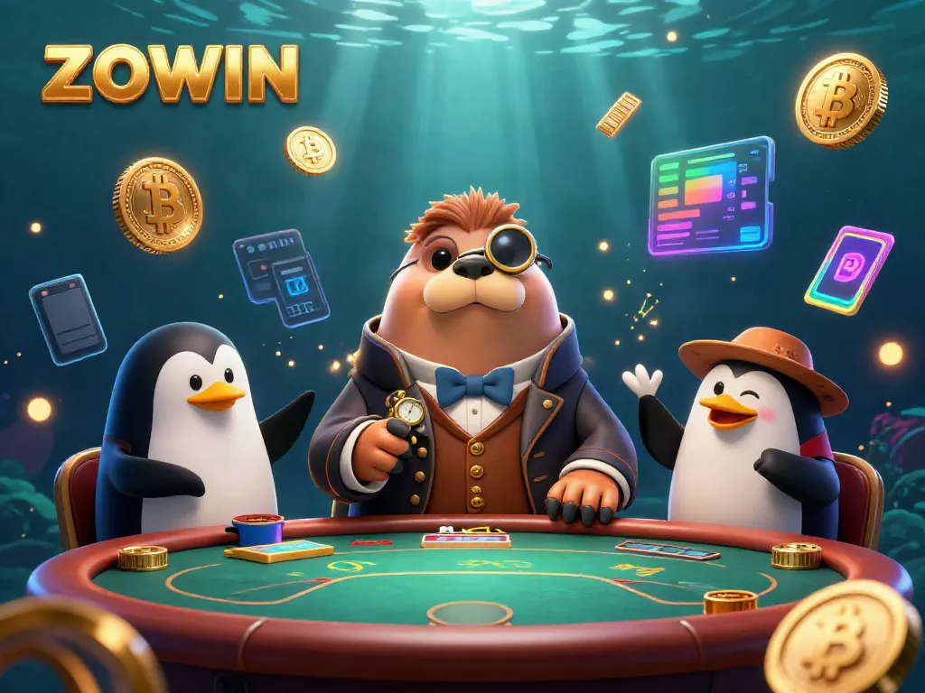 Experience thrilling poker action in ZOWIN with a walrus, penguin dealer, and fish player
