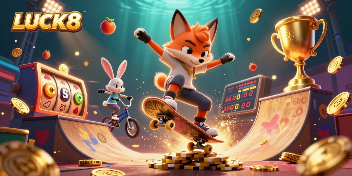Experience LUCK8 excitement with vibrant casino-themed digital illustration featuring characters and dynamic gameplay elements.