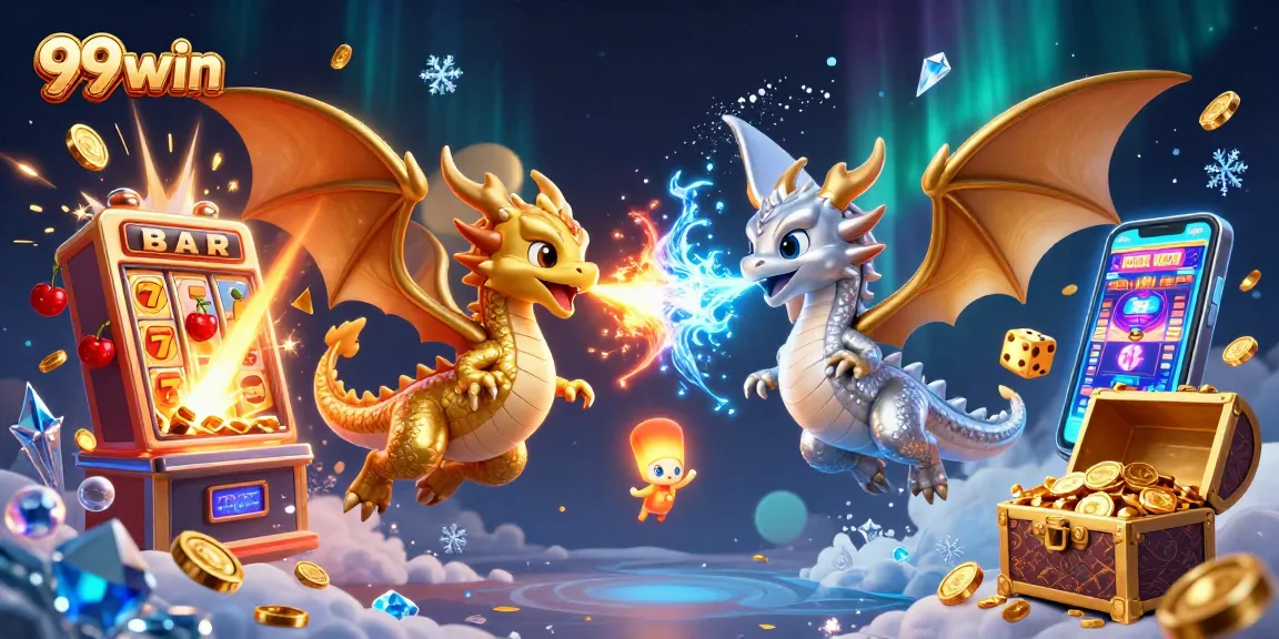 Engage in thrilling slots action with 99win, featuring dragons in a vibrant casino atmosphere.