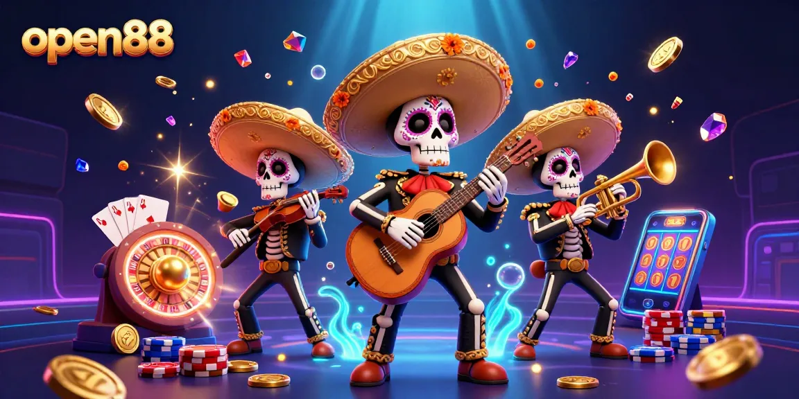 Experience open88's vibrant casino scene with mariachi band, dynamic game elements, and eye-catching visuals.