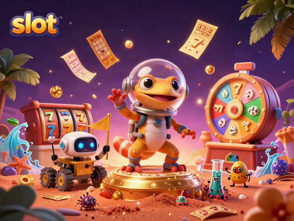 Experience thrilling slot gameplay amidst Martian adventure with vibrant casino elements.