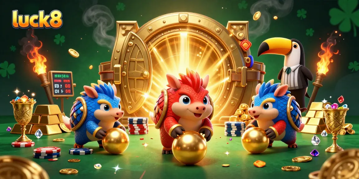 Spin the luck8 wheel with vibrant pangolins, poker chips, and dazzling treasures.