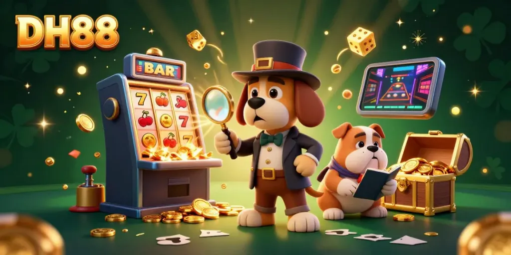 Join the thrilling action at DH88, where the detective and his canine companion uncover hidden treasures among spinning slot machines and jackpots.