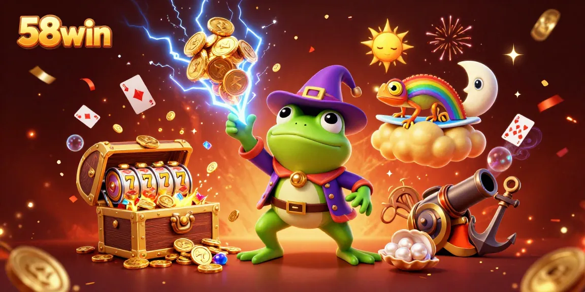 Experience thrilling gaming at 58win as a storm of golden coins rains down in this vibrant casino scene.