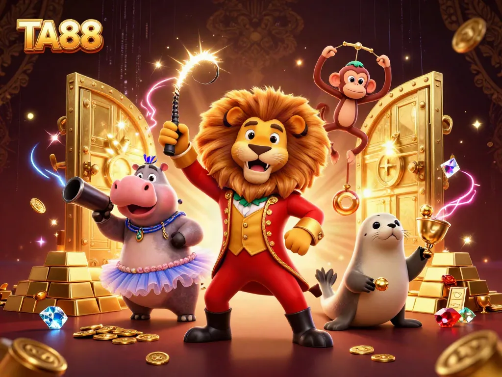TA88 captures the excitement of online gambling with dazzling characters and treasures in a festive casino scene.