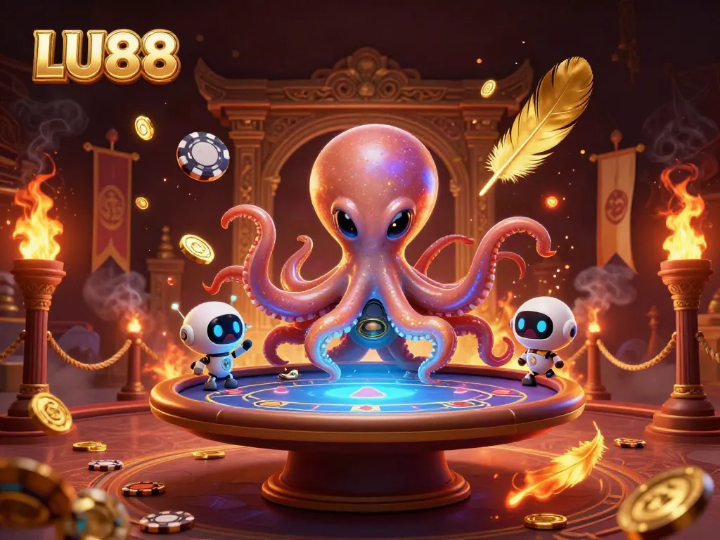 Join LU88 with an alien octopus playing poker at a vibrant, cosmic casino table.