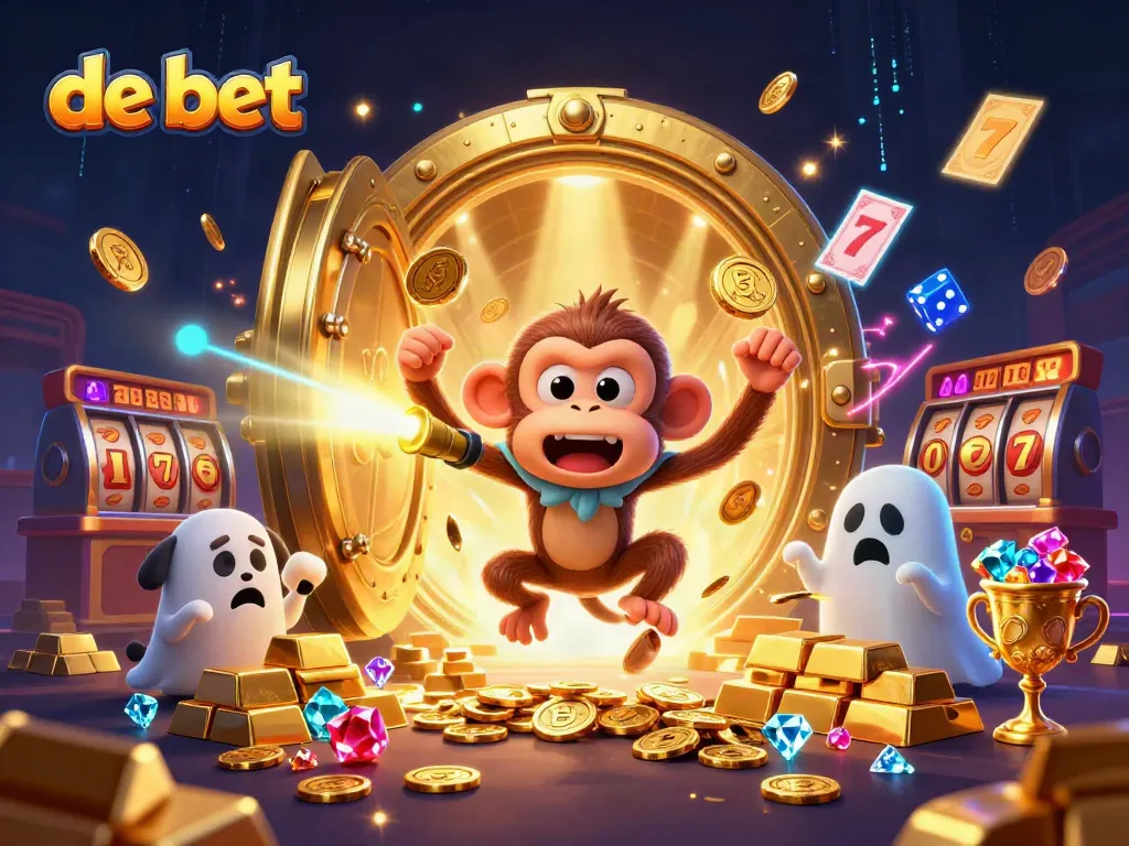 Watch the mischievous poltergeist monkey juggling treasures at de bet's haunted casino.