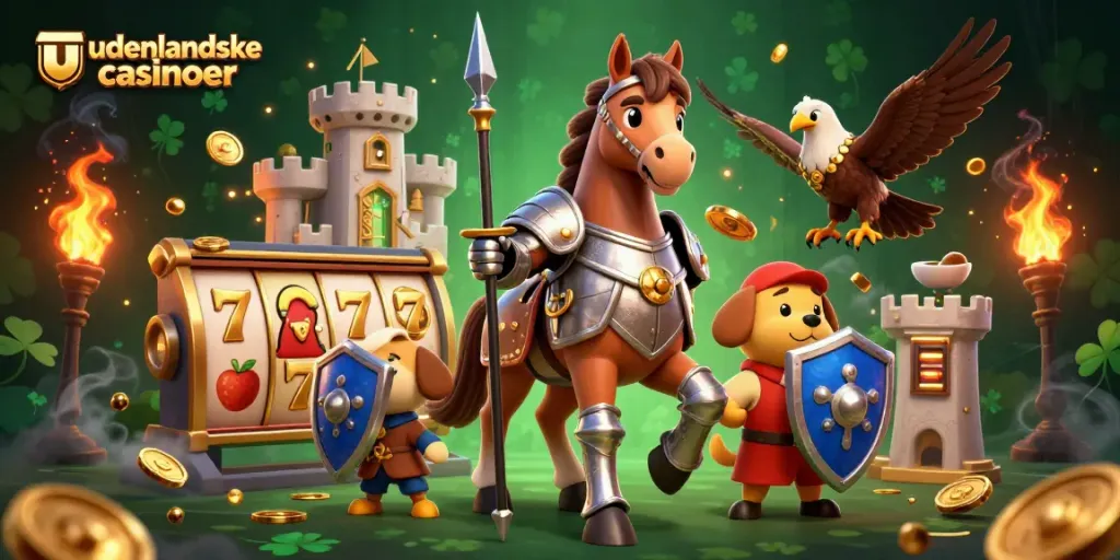 Enjoying udenlandske casinoer with medieval knights, spinning slots, and gold coins