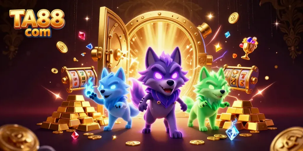Experience the excitement of TA88 com with vibrant 3D casino artwork showcasing stunning slot elements.