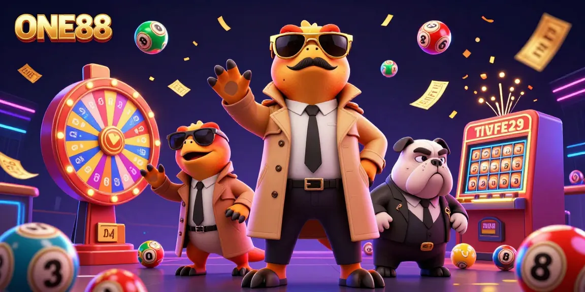Experience thrilling gameplay at ONE88 with vibrant lottery balls and a unique raptor disguise scene.