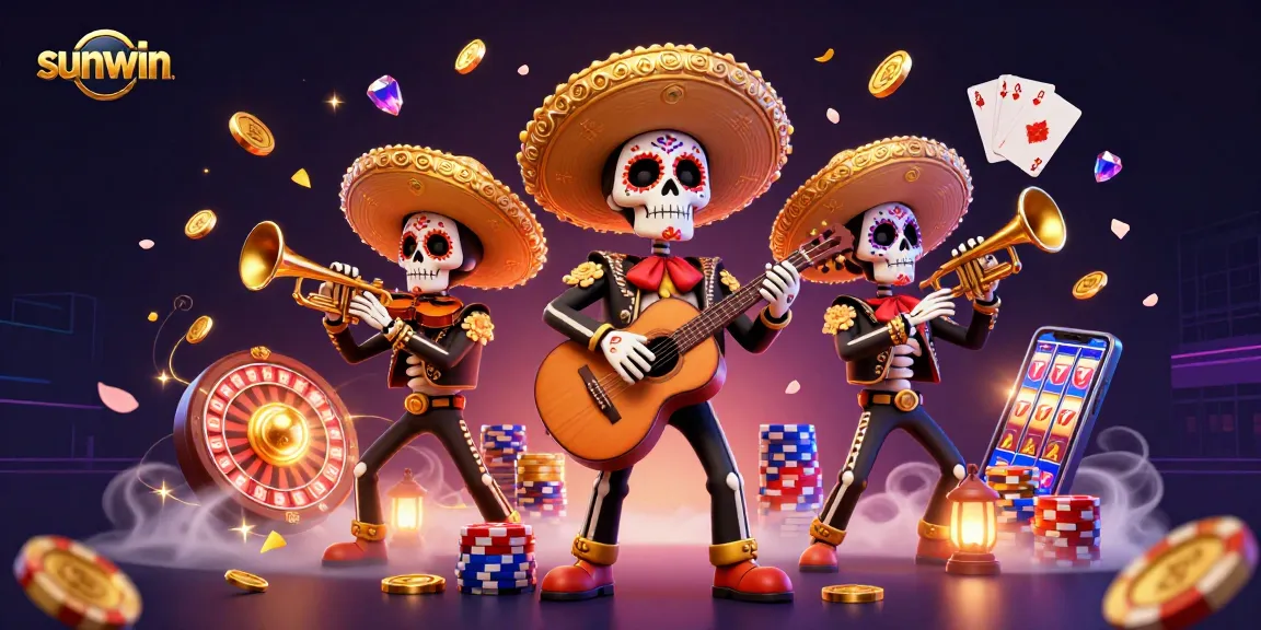 Win big with sunwin's colorful mariachi skeletons in a vibrant casino scene.