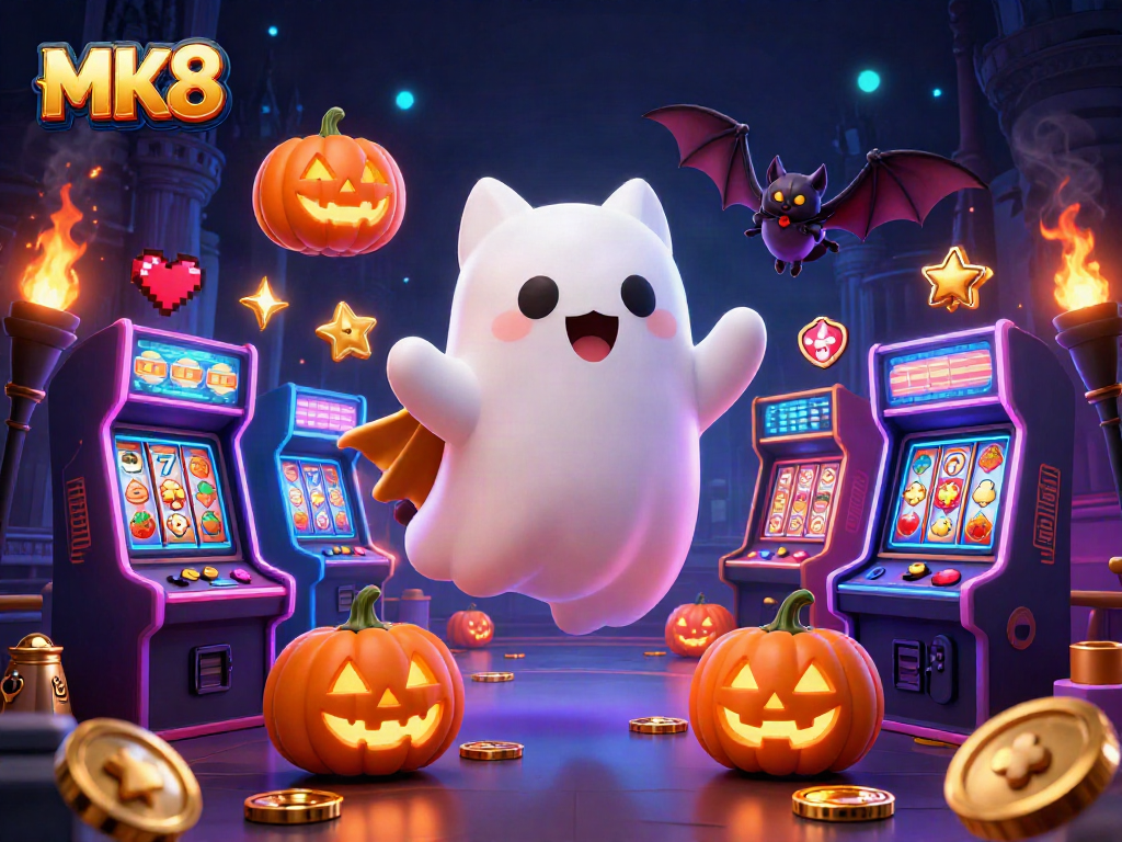 Engage with MK8 by spinning slots and uncovering jackpots in this lively haunted casino scene.