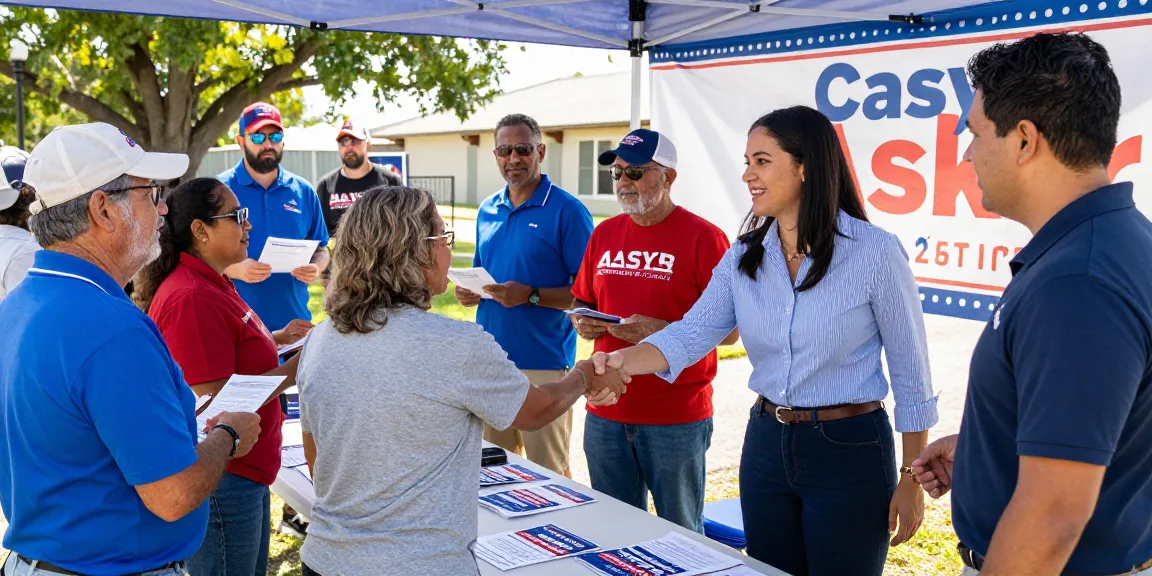 Casey Askar shaking hands with voters during a community event in FL-22, showcasing democratic engagement.