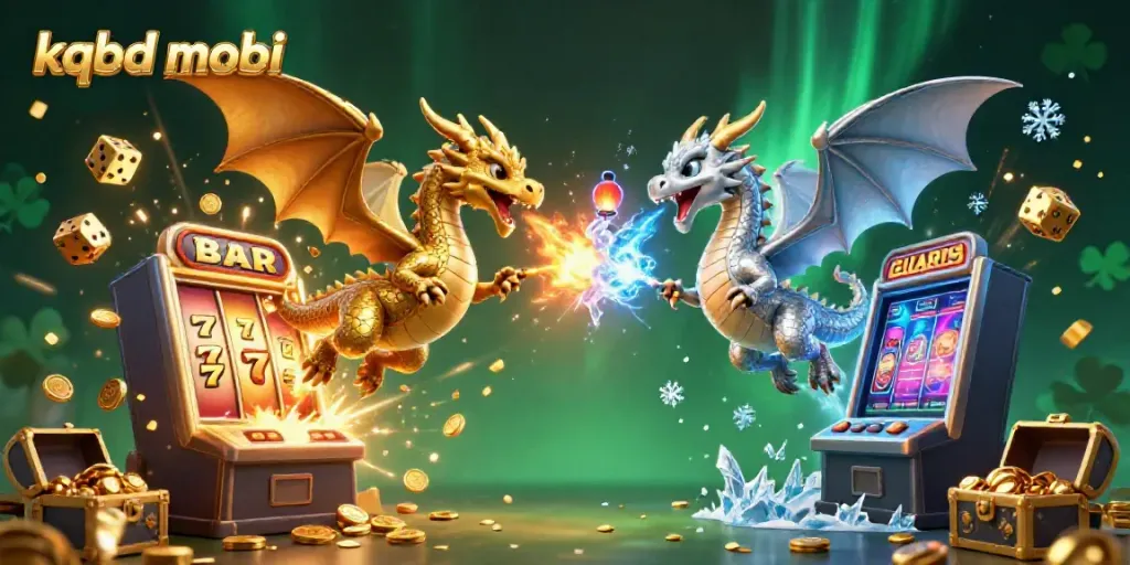 Experience the exciting world of kqbd mobi with dynamic dragons and vibrant casino elements in this stunning illustration.