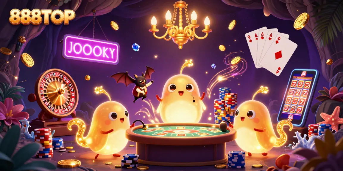 Experience the excitement of 888TOP with glowworms lighting a vibrant casino atmosphere.
