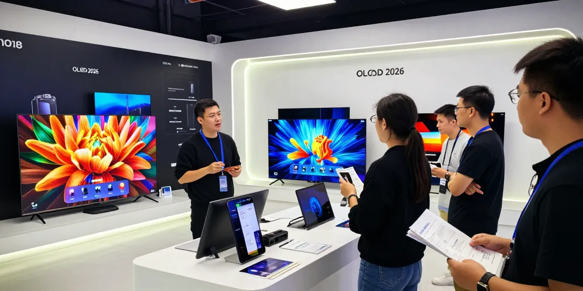 Interactive OLED TV 2026 showcase with vibrant displays and engaged consumers in a modern showroom.